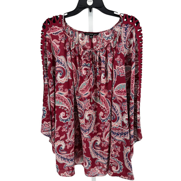 Zac & Rachel Women's Plus Red Paisley Print Semi-Sheer Blouse Size 3X - Picture 1 of 4